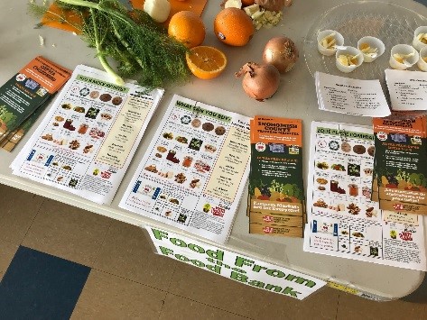 Food from the Food Bank brochures and pamphlets on a table.
