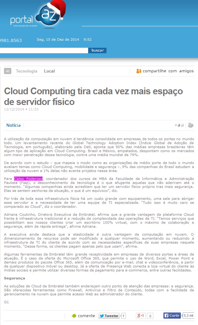 Portal AZ Notícias (CLOUD COMPUTING TIRA CADA VEZ MAIS ESPAÇO DE