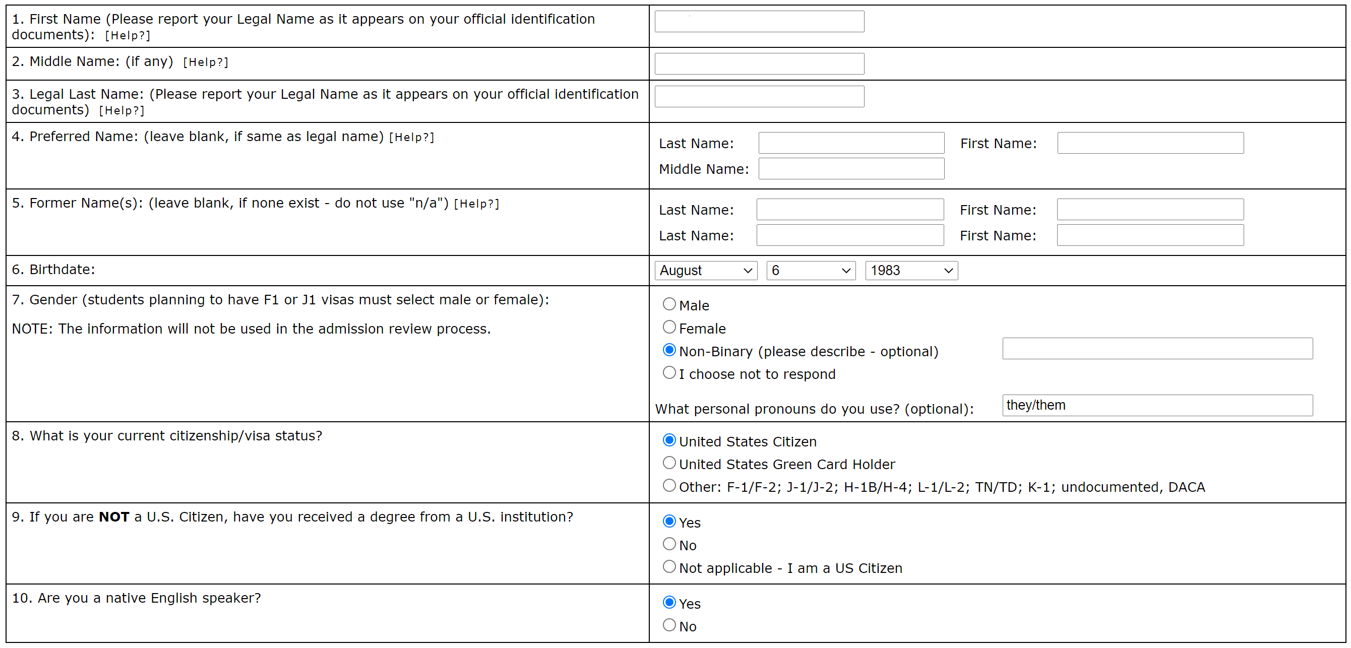 Visual depiction of the Graduate School Profile page