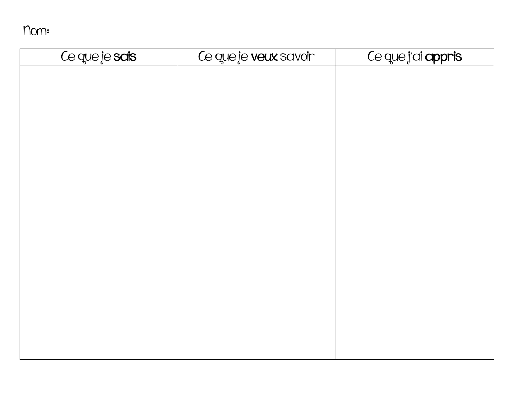 worksheet Kwl Worksheet french kwl chart ninja plans resource feedback
