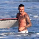 David Beckham Surfs With Son Brooklyn