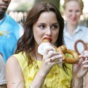 Leighton Meester Takes A Break On Set In NYC