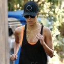 Eva Longoria Wears Bright Orange Spandex