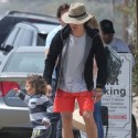Orlando Bloom Enjoys The Beach With Son Flynn