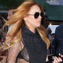 Lindsay Lohan Shows Off Side Boob In A Sheer Top