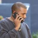 Kanye West Chats On His Cell At The Studio