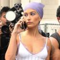 Hailey Baldwin Wears A Purple Head Scarf In The Big Apple