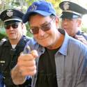 Charlie Sheen Fist-Bumps Fans At Dodgers Game