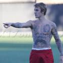 Justin Bieber Shows Off His Abs And His Tats Playing Shirtless Soccer