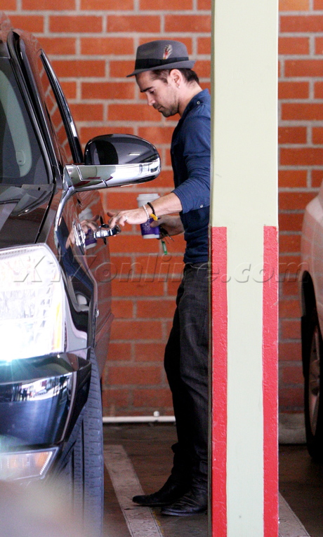 Colin Farrell  jeans hat car shots 