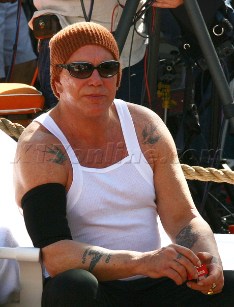 Mickey Rourke shades beanie 
