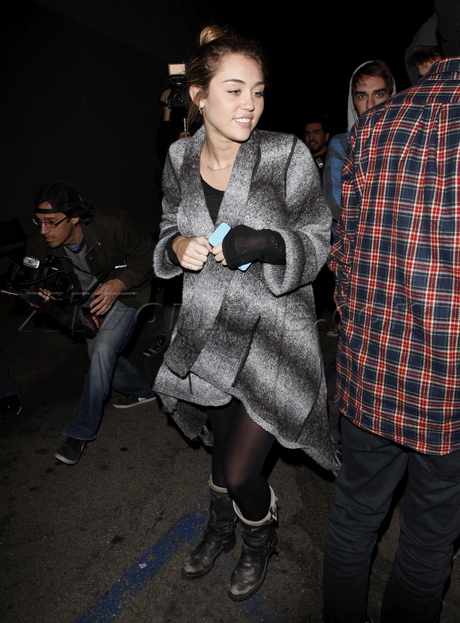 miley cyrus casa vega hat jacket denim dinner boobs nipples see through