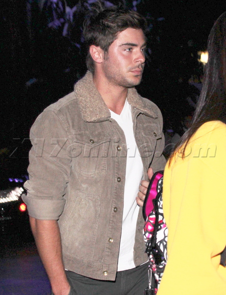 Zac Efron  laker game jacket tan 