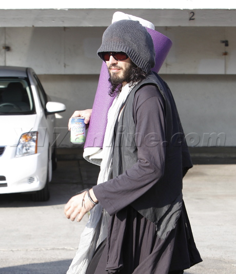 Russell Brand sunglasses yoga scarf beanie coconut juice healthy 