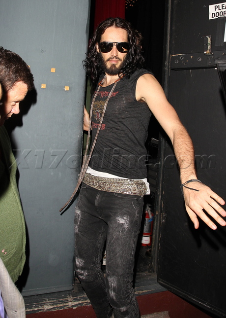 Russell Brand long hair divorce beard katy perry sleeveless sunglasses