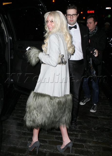 Lindsay Lohan dress event heels old plastic surgery fur 