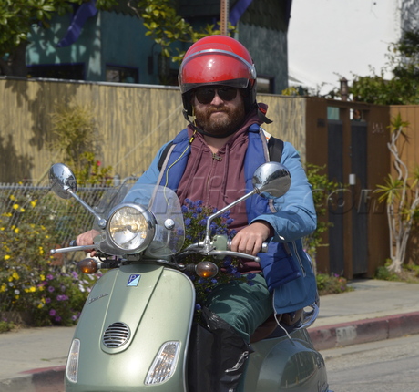 Zach Galifianakis sunglasses vespa scooter flowers 