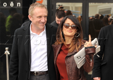 paris france Salma Hayek fashion week dress legs sunglasses Balenciaga 