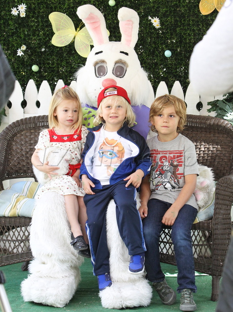 Gwen Stefani D Squared jeans leather jacket hat zuma kingston easter egg hunt Easter bunny train ride