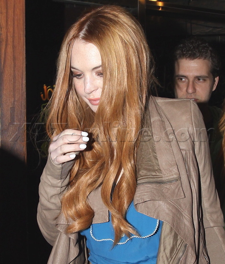 Lindsay Lohan red hair jacket Gyu-Kaku japanese bbq 