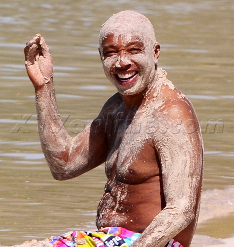 Russell Simmons ocean water beach yoga EXCLUSIVE 