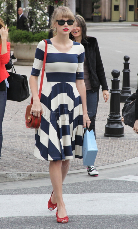 Taylor Swift singer sunglasses legs dress shopping stripes Beverly Hills 
