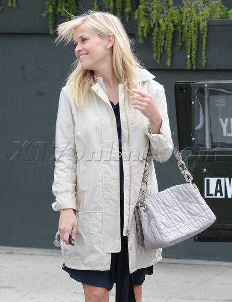 Reese Witherspoon blonde jacket bangs legs purse tavern brentwood