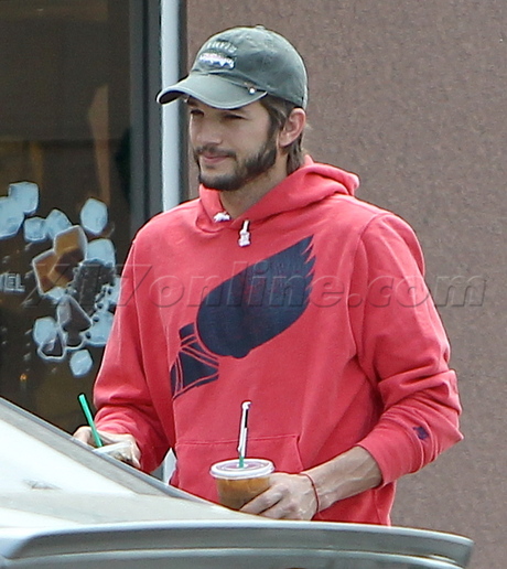 Ashton Kutcher sweats coffee