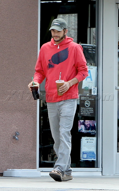 Ashton Kutcher sweats coffee