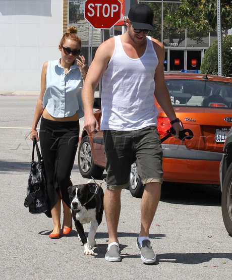 Miley Cyrus blue top Liam Hemsworth Studio City 