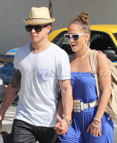 Jennifer Lopez  the grove sandals zara shopping hat holding hands casper smart 