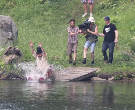 Katie Holmes beer movie film  set boots william hurt lake 