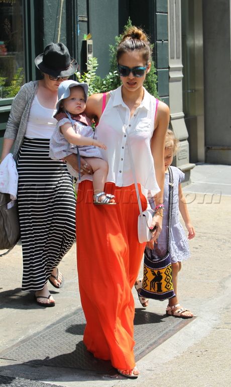 Jessica Alba  skirt hat haven stroller kids sunglasses purse 