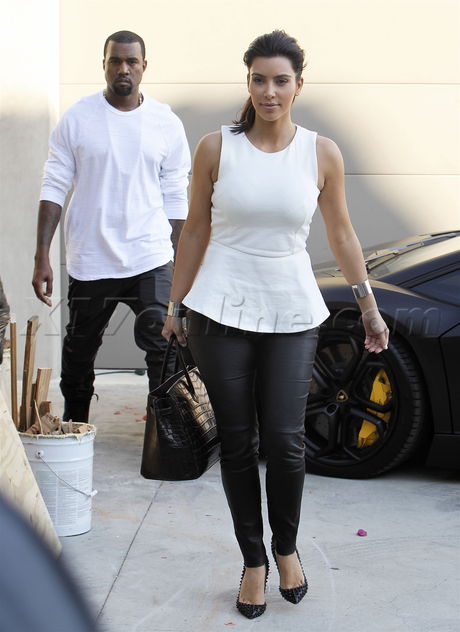 Kim Kardashain Kanye West birkin heels leather pants leather kanye west