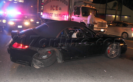 Robin Thicke car accident singer chateau marmont porsche car poiice police car
