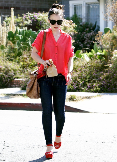 Lily Collins jeans sunglasses w hotel car shots 