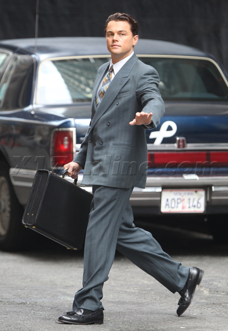 Leonardo DiCaprio suit filming wolf of wall street nyc 