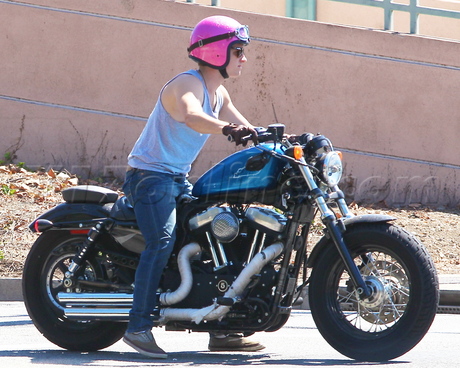 pink Josh Hutcherson pink helmet motorcycle hunger games tank top