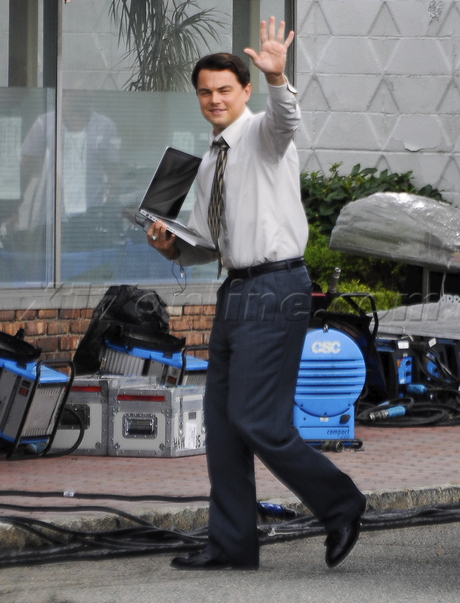 Leonardo DiCaprio filming martin scorsese jonah hill wave nyc 