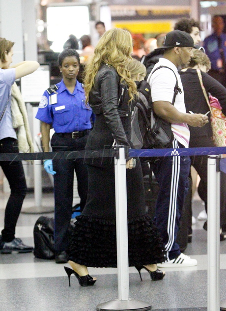 Mariah Carey dress heels singer jfk sunglasses leather jacket airport