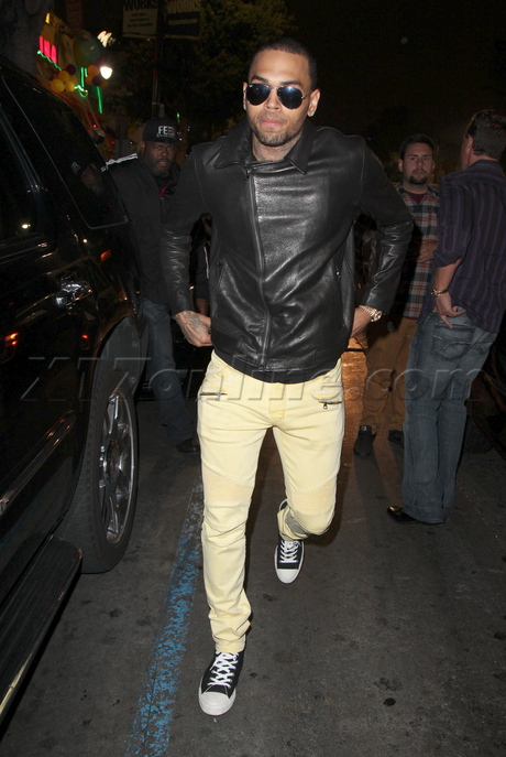 Chris Brown leather jacket denim singer tattoo supperclub rihanna 