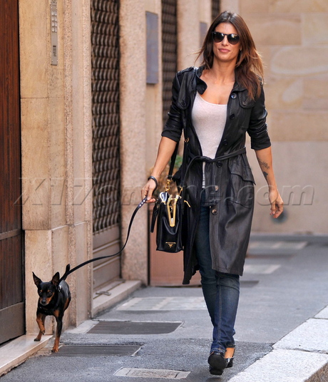 Elisabetta Canalis leather jacket dog shopping milan italy sunglasses 