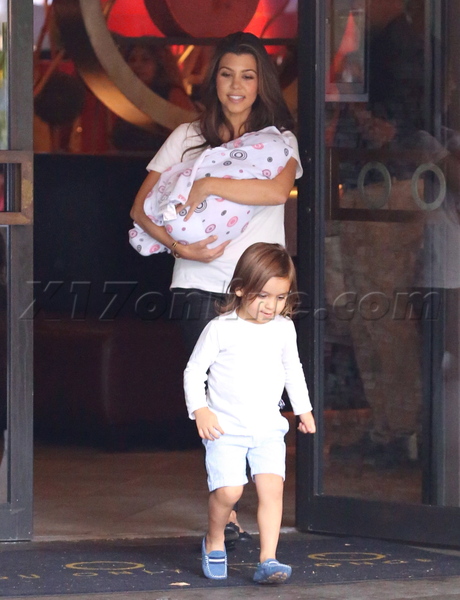 Kourtney Kardashian amazing hair leather pants Miami Florida Mason Disick Penelope 