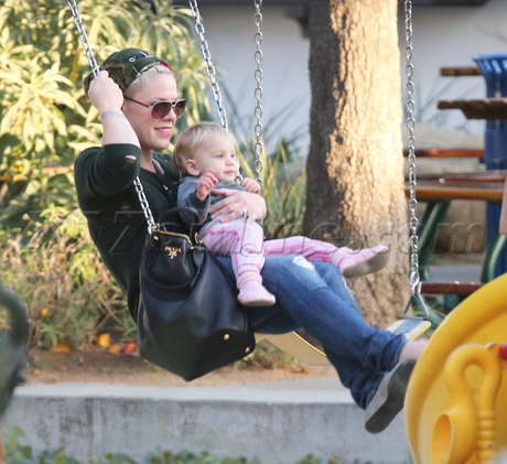 sunglasses Pink hat jeans swing park swingset playground baby willow 
