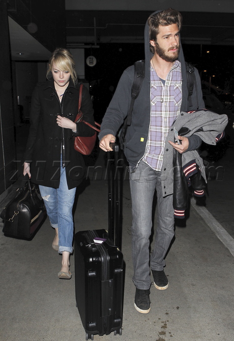 Andrew Garfield LAX emma stone luggage beard button up