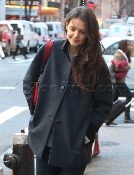 Katie Holmes jacket tom cruise broadway nyc boots scientology 
