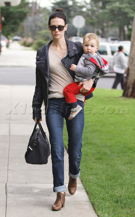 January Jones  sunglasses baby jeans jacket doctor 