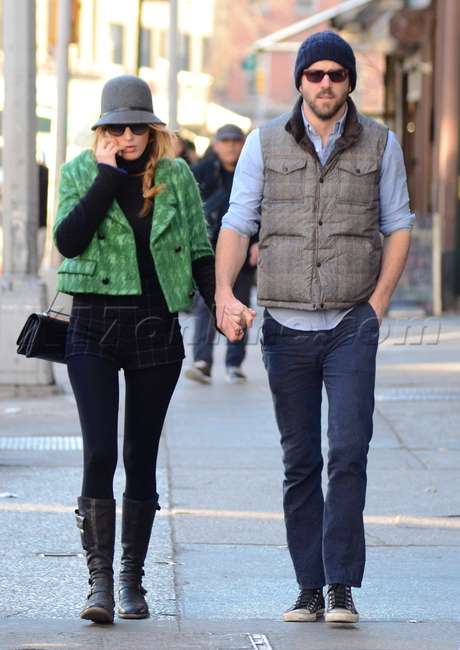 hat sunglasses jacket gossip girl newlyweds ryan reynolds blake lively 