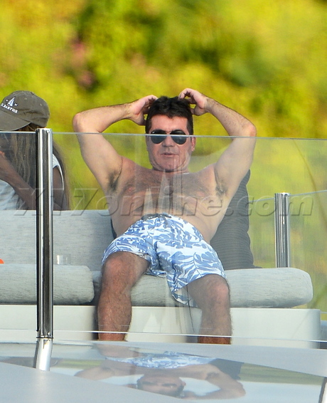 St. Barts Simon Cowell no shirt trunks phone funny azy