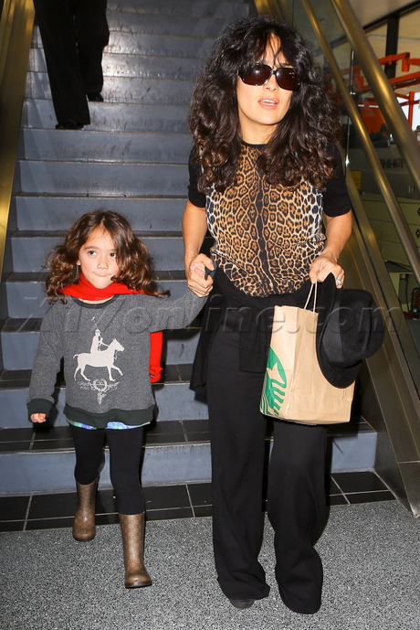 Salma Hayek pants sunglasses print shirt valentina lax airport 